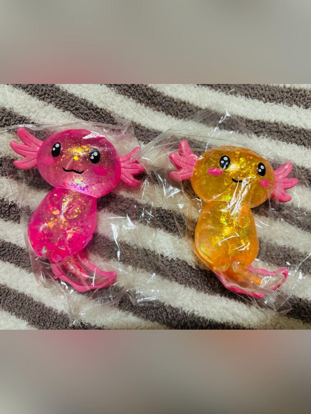 NWT 2 Very Cute Sparkly Axolotl Squishy Toys Duo